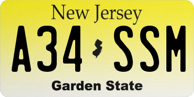 NJ license plate A34SSM