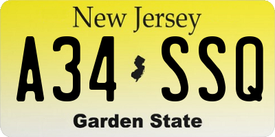 NJ license plate A34SSQ