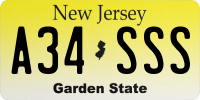 NJ license plate A34SSS