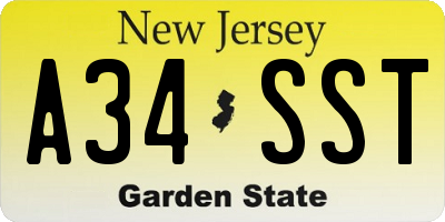 NJ license plate A34SST