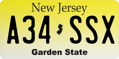 NJ license plate A34SSX