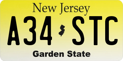 NJ license plate A34STC