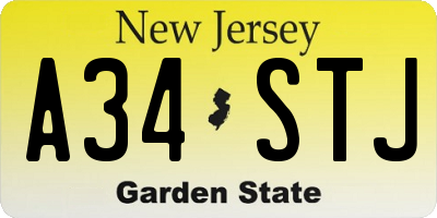 NJ license plate A34STJ