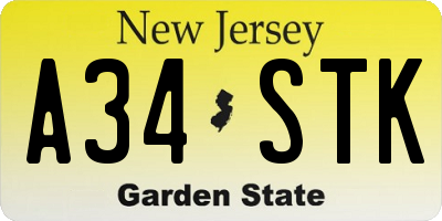 NJ license plate A34STK