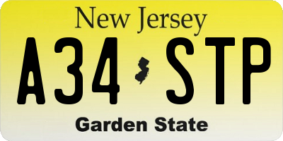 NJ license plate A34STP