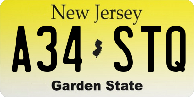 NJ license plate A34STQ