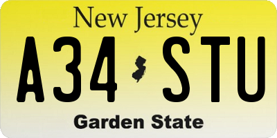 NJ license plate A34STU