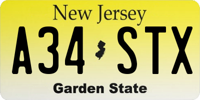 NJ license plate A34STX