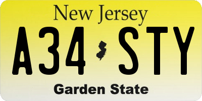 NJ license plate A34STY