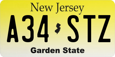 NJ license plate A34STZ