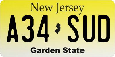 NJ license plate A34SUD