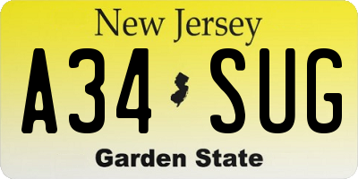 NJ license plate A34SUG
