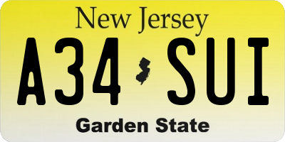NJ license plate A34SUI