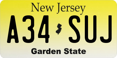 NJ license plate A34SUJ
