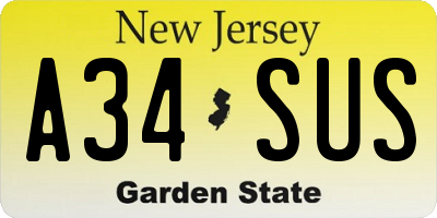 NJ license plate A34SUS