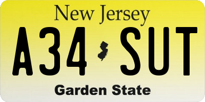 NJ license plate A34SUT