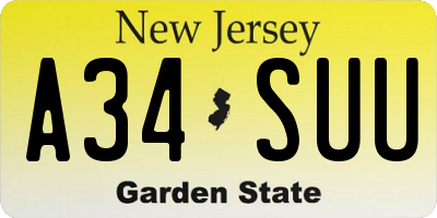 NJ license plate A34SUU
