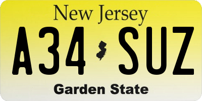 NJ license plate A34SUZ