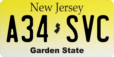 NJ license plate A34SVC