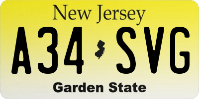 NJ license plate A34SVG
