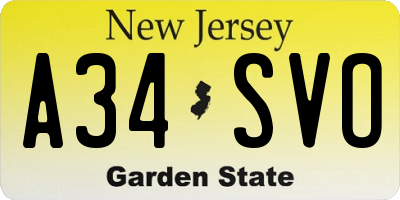 NJ license plate A34SVO
