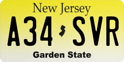 NJ license plate A34SVR
