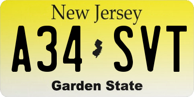 NJ license plate A34SVT