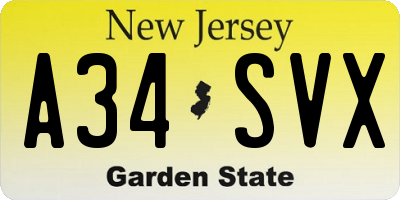 NJ license plate A34SVX