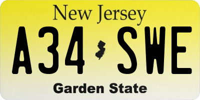 NJ license plate A34SWE