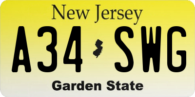 NJ license plate A34SWG