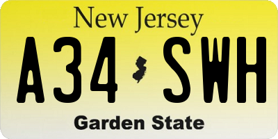 NJ license plate A34SWH