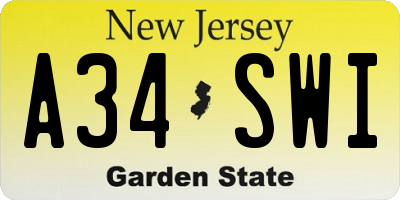 NJ license plate A34SWI