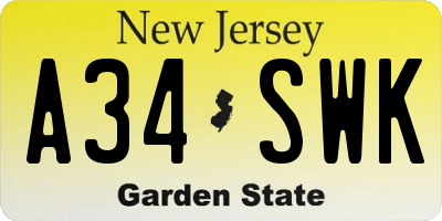 NJ license plate A34SWK