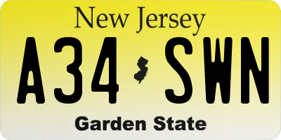 NJ license plate A34SWN