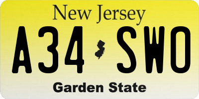 NJ license plate A34SWO