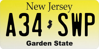 NJ license plate A34SWP