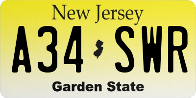 NJ license plate A34SWR