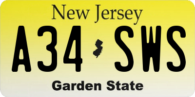 NJ license plate A34SWS
