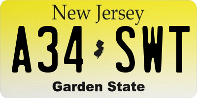 NJ license plate A34SWT