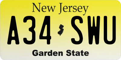 NJ license plate A34SWU