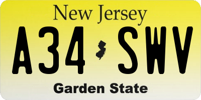NJ license plate A34SWV
