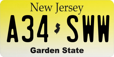 NJ license plate A34SWW