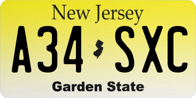 NJ license plate A34SXC