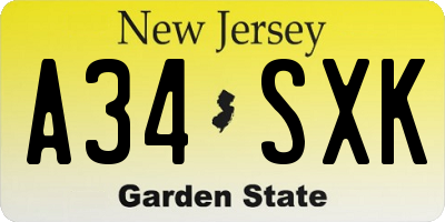 NJ license plate A34SXK