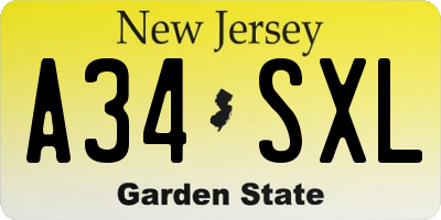 NJ license plate A34SXL