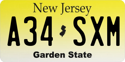 NJ license plate A34SXM