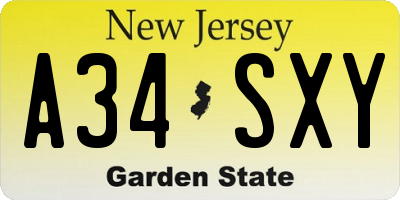 NJ license plate A34SXY