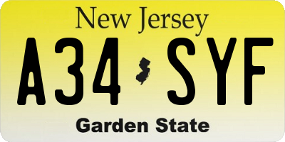 NJ license plate A34SYF