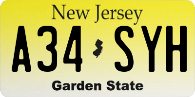 NJ license plate A34SYH