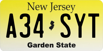 NJ license plate A34SYT